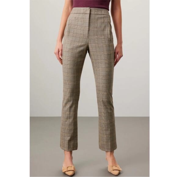 Veronica Beard Arte Brown Plaid Striped Ankle Cropped Trouser Pant Sz 12 - Picture 10 of 11